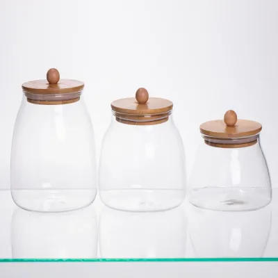 Набор банок для сыпучих продуктов 3 штуки 0.5/0.8/1 л с бамбуковыми крышками Набор банок для сыпучих продуктов 3 штуки 0.5/0.8/1 л с бамбуковыми крышками