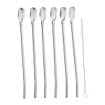 Набор соломинок-ложек многоразовых 6 штук из нержавеющей стали, хром Набор соломинок-ложек многоразовых 6 штук из нержавеющей стали, хром