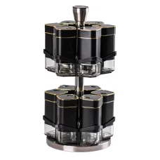 Набор емкостей для специй на подставке 12 баночек по 120 мл, черный с золотом