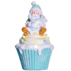 Новогодняя фигурка с подсветкой Санта на капкейке 10*10*17,5 см