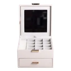 Органайзер для для украшений с накидным замком 16х16х12 см из экокожи, белый