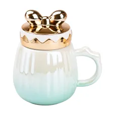 Кружка фарфоровая Life 500 мл с крышкой, зеленый градиент