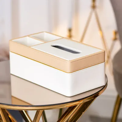 Салфетница-органайзер из эко-кожи 3 отделения, белый с бежевым Салфетница-органайзер из эко-кожи 3 отделения, белый с бежевым