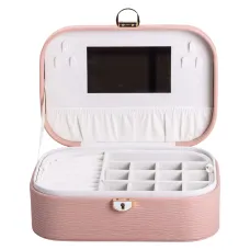 Шкатулка-органайзер для украшений из экокожи с замком 26х18х9,5 см, розовый