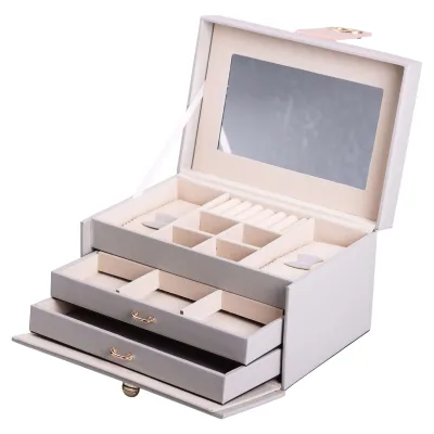 Кейс-шкатулка для украшений на кнопке 22,5х15,5х13 см из экокожи, серый