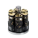 Набір ємностей для спецій на підставці 6 баночок по 120 мл, чорний мармур