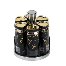 Набор емкостей для специй на подставке 6 баночек по 120 мл, черный мрамор