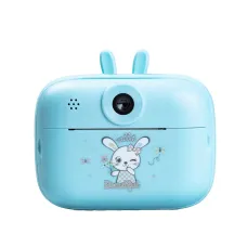 Фотоаппарат детский с функцией мгновенной печати Зайка, голубой