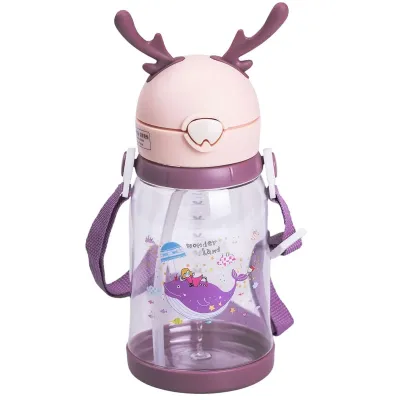 Детская бутылочка для воды 550 мл с ремешком, розовый