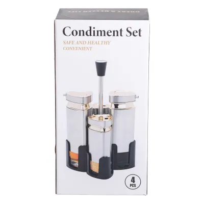 Набор баночек для специй и жидких текстур 4 предмета на подставке, хром