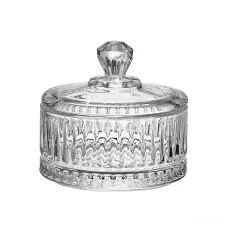 Цукрениця з кришкою з товстого скла ребриста 10 см, прозорий