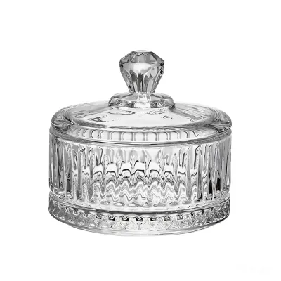 Цукрениця з кришкою з товстого скла ребриста 10 см, прозорий