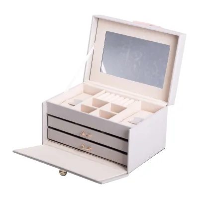 Кейс-шкатулка для украшений на кнопке 22,5х15,5х13 см из экокожи, серый