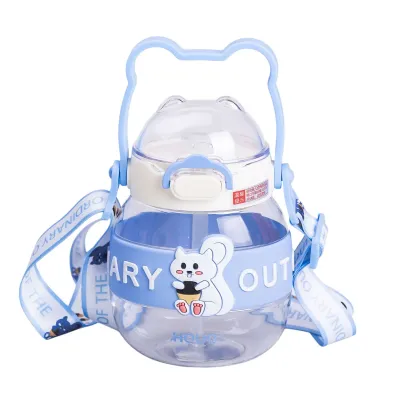 Детская бутылка для воды 580 мл с ручкой, голубой