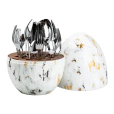 Набор столовых приборов из нержавеющей стали 24 штуки хромированных, мрамор