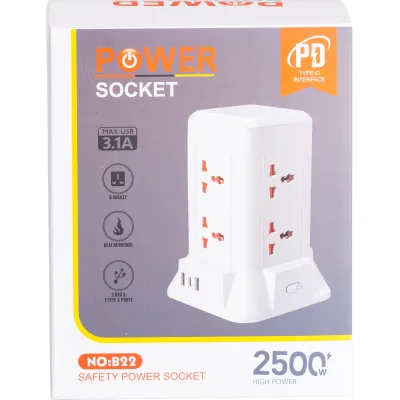 Мережевий фільтр-подовжувач TOWER 6 розеток 3USB + 1PD 2,8 метри Мережевий фільтр-подовжувач TOWER 6 розеток 3USB + 1PD 2,8 метри