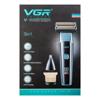 Електробритва-шейвер VGR V-366 з насадками для сухого та вологого гоління, синій