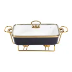 Мармітниця порцелянова прямокутна 1.5 л з підставкою та скляною кришкою, чорний Мармітниця порцелянова прямокутна 1.5 л з підставкою та скляною кришкою, чорний