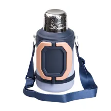 Термос походный Vacuum Cup 1,5 л с флип крышкой и складными ручками, темно-синий