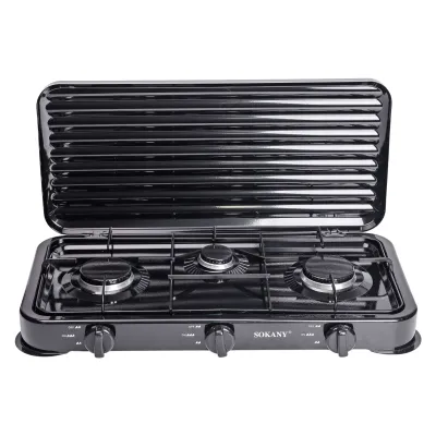 Настольная газовая плита Sokany SK-6003 трехконфорочная для баллонного газа, черный Настольная газовая плита Sokany SK-6003 трехконфорочная для баллонного газа, черный