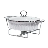 Мармітниця порцелянова овальна 1 л зі скляною кришкою, хром