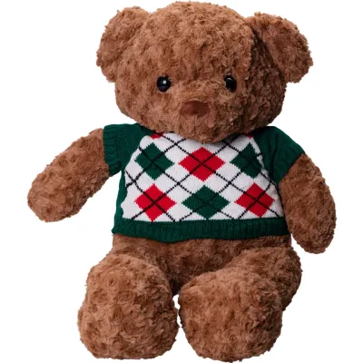 Мягкая игрушка Мишка в зеленом свитере с пледом 110*150см, коричневый