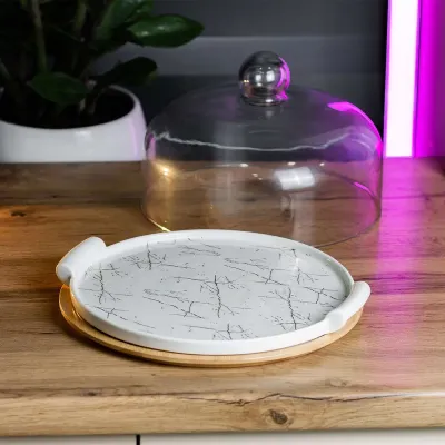 Тортовница фарфоровая со стеклянной крышкой 29 см