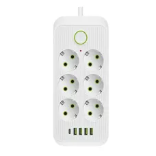 Сетевой фильтр-удлинитель SMART 6 розеток 5 USB 5 метров, белый