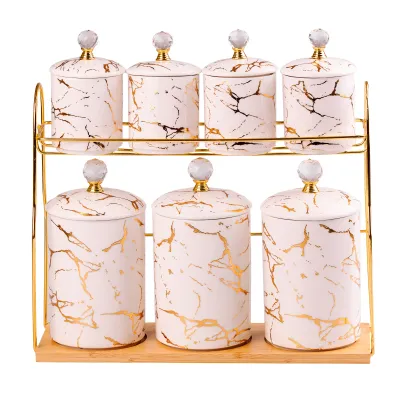 Набір банок для сипучих продуктів 7 штук на металевій підставці