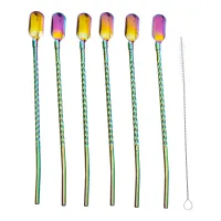 Набор соломинок-ложек многоразовых 6 штук из нержавеющей стали, зеленый