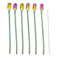 Набор соломинок-ложек многоразовых 6 штук из нержавеющей стали, зеленый