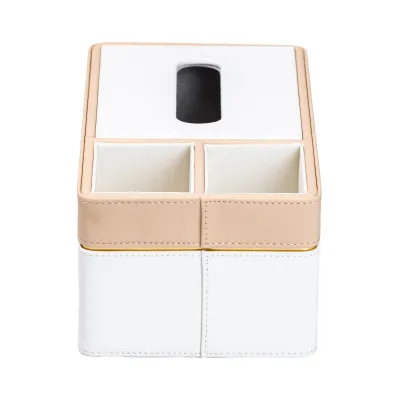 Салфетница-органайзер из эко-кожи 3 отделения, белый с бежевым Салфетница-органайзер из эко-кожи 3 отделения, белый с бежевым