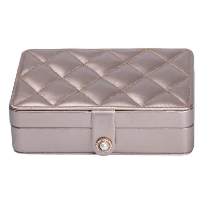 Шкатулка-органайзер для украшений из экокожи на кнопке 16х11х4,7 см, белое золото Шкатулка-органайзер для украшений из экокожи на кнопке 16х11х4,7 см, белое золото