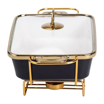 Мармітниця порцелянова прямокутна 1.5 л з підставкою та скляною кришкою, чорний Мармітниця порцелянова прямокутна 1.5 л з підставкою та скляною кришкою, чорний