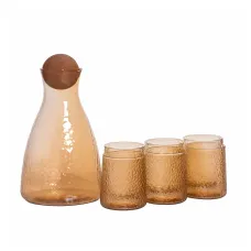 Набор для напитков графин с бамбуковой крышкой и 6 стаканами, коричневый