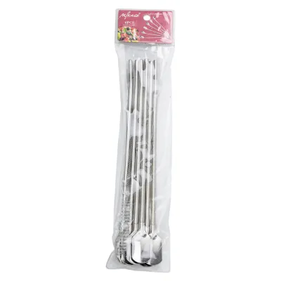Набор соломинок-ложек многоразовых 6 штук из нержавеющей стали, хром Набор соломинок-ложек многоразовых 6 штук из нержавеющей стали, хром