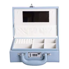 Кейс-органайзер для украшений с кодовым замком 24х16х9,5 см из экокожи, синий