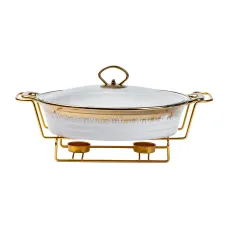 Мармітниця порцелянова 1.5 л овальна на металевій підставці з підігрівом, білий