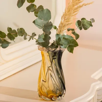 Ваза ручної роботи Lilly скляна 26 см, жовто-сірий Ваза ручної роботи Lilly скляна 26 см, жовто-сірий