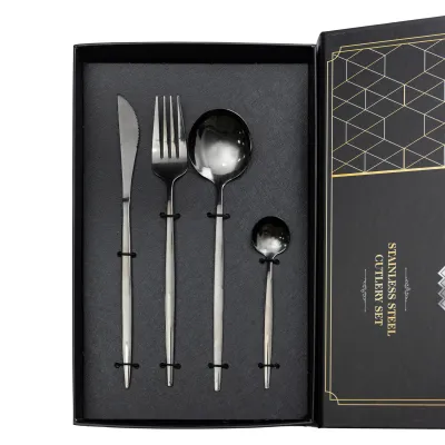 Набір столових приборів 24 предмети на 6 персон, чорне золото