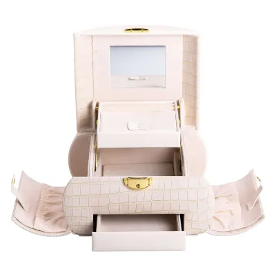 Кейс-органайзер для украшений с защелкой 24х17х18 см из экокожи, бежевый