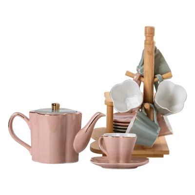 Чайний сервіз Clover порцеляновий на 6 персон з бамбуковою підставкою