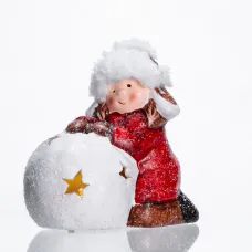 Новогодняя фигурка с подсветкой Девочка со снежным шаром фарфоровая 12*7*12 см