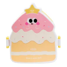 Ланч-бокс детский со столовыми приборами Cake 20*18*8 см, лимонный