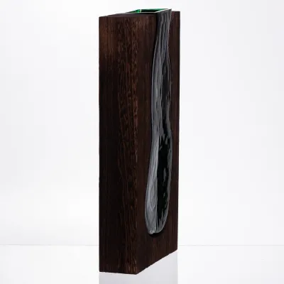 Ваза декоративна для квітів скляна з дерев'яною основою 31.5 см Ваза декоративна для квітів скляна з дерев'яною основою 31.5 см