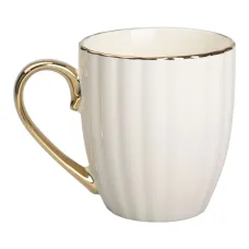 Чашка фарфоровая 420 мл с золотой ручкой, бежевый