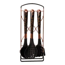 Набор кухонных принадлежностей Мрамор 6 штук на подставке, черный