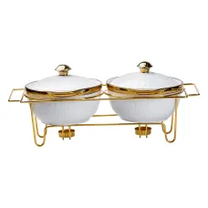 Мармитница фарфоровая на 2 секции по 1 л, золото