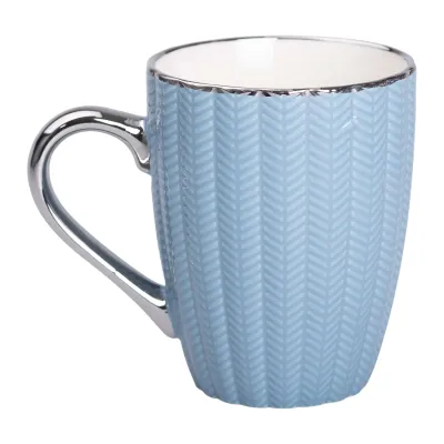 Чашка порцелянова 400 мл зі сріблястою ручкою, блакитний