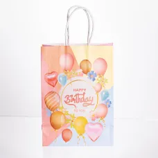 Подарочный пакет Happy Birthday 15*8*21 см 12 штук в упаковке, розовый